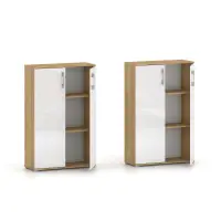 Regał komoda biurowa Pola 2D 110 x 80 cm Hikora z biały drzwiami 3 półki